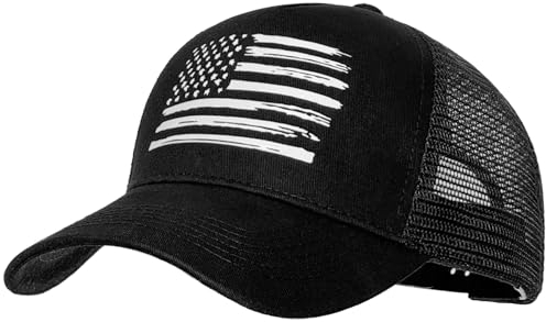 QYJ American Flag Trucker Hats, USA Hut für Männer und Frauen - Adjustale Baseball Cap, Outdoor Mesh Snap Back - für den täglichen Gebrauch, Schwarz & Schwarz/Weiß Flagge, L/Einheitsgröße