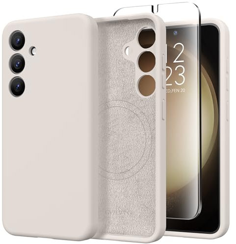 GVIEWIN Compatible with Samsung S24 Plus Case Galaxy with Screen Protector,Compatible with Magsafe,Silicone Integrated Camera Fullbody Protection Shockproof Anti-scratch Soft Microfiber Lining, Stone
