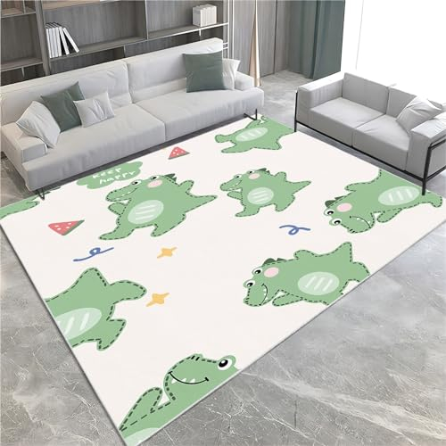 Teppich Wohnzimmer 60 X 90 cm, Lustiges Grünes Krokodil Der Karikatur, Kurzflor Wohnzimmerteppich, Waschbar Rutschfester Fußmatte Carpet Für Schlafzimmer Dekoration