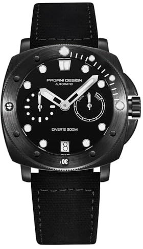 Pagani Design 1767 Herrenuhr Herren Automatik 41MM Edelstahlgehäuse Saphirspiegel Herrenuhr mit Automatikaufzug Nylonarmband. (Nero)