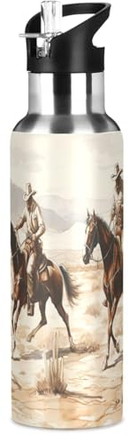 JiangGgen Borraccia sportiva Western Riding Prodigal Son a prova di perdite, in acciaio inox, isolamento sottovuoto per fitness e sport, con cannuccia, 963,9 g