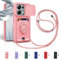 Aithne Cordon de Coque pour Xiaomi Redmi Note 13 Pro 4G/Poco M6 Pro 4G,Couvercle Coulissant de la Caméra+Support Annulaire à 360 Degrés,Fentes pour Cartes Lanyard Silicone Case -Pink