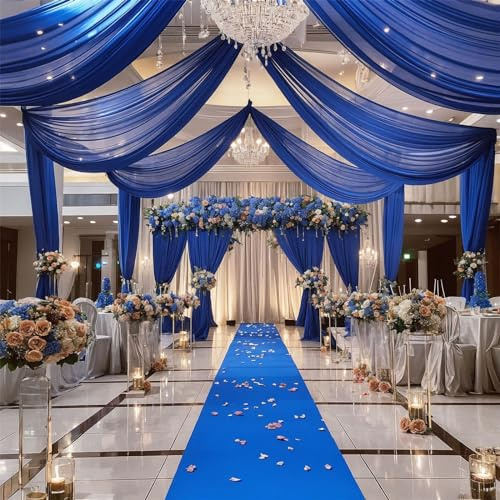 Highdi Hochzeit Vorhang Hochzeitsbogen, Chiffon Stoff Decken Gardinen Dekoration Tüll Vorhänge Freihanddeko für Hochzeit Geburtstag Party Fotografie Taufe (Saphirblau,75x600cm)