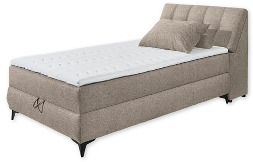 Stella Trading Atlantis 6 Boxbett 120x200 in Sand - Bequemes Einzelbett mit Bettkasten und Kaltschaum Topper - 125 x 102 x 240 cm (B/H/T)