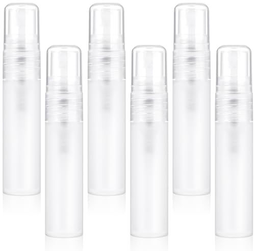Molain 6 Pack Mini Portable Spray Bottle, 5ml Refillable Frosted Perfume Bottle Fine Mist Travel Empty Bottle Container Essential Oil Perfume Makeup Remover Dispenser for Travel and Outing Cleaning