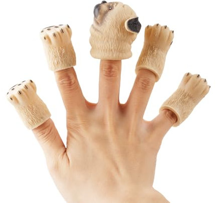Andux 5pcs Tier Finger Puppets Realistische Gummi Tier Rolle Spielen Finger Puppets Set ZJWO-01 (Mops)