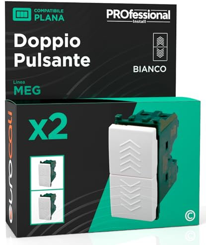 Doppio Pulsante Compatibile con Vimar Plana a Incasso da Muro Frutti Elettrici Colore Bianco - Confezione da 2