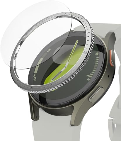 Ringke Bezel Styling & Glass Kompatibel mit Samsung Galaxy Watch 7 44mm Hülle, Kratzfester Edelstahl Lünettenring Klebe-Schutzabdeckung mit HD-Klarer Panzerglas Displayschutz - 44-03 (ST) Silver