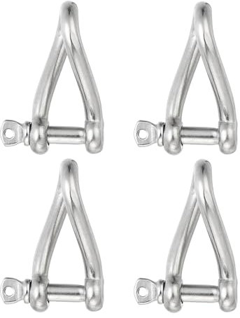PATIKIL 316 Stainless Steel Twist Shackle 3/16 5mm, 4 Pack 264 Lbs Load Screw Pin Shackles for Traction Steel Wire Ropes Marine Handling Accessories