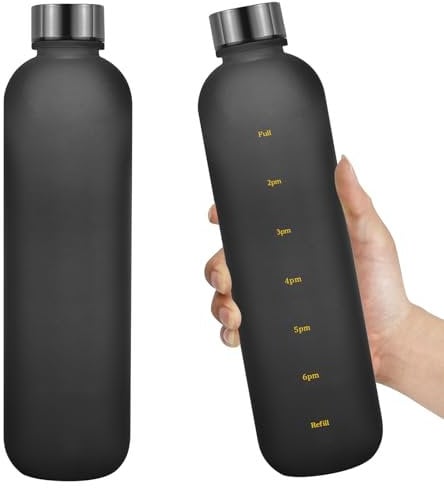 Botella de agua de 907.2 g, botella de agua deportiva de estilo esmerilado, botella de agua Tritan sin BPA con marcador de tiempo, botella de agua de boca pequeña a prueba de fugas con correa para