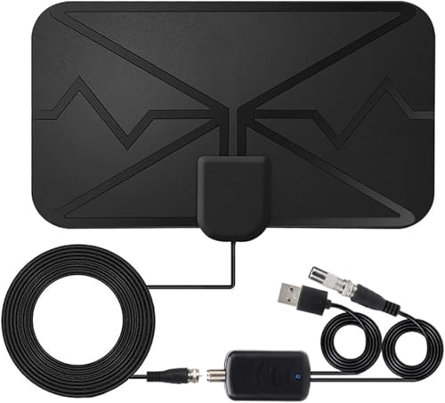 Antena de TV Interior, Freeview Antena HDTV Digital con Amplificador y Cable Coaxial para Canales Locales, Compatible con HD 4K 1080P VHF UHF,120km señal de Rango de televisión Libre