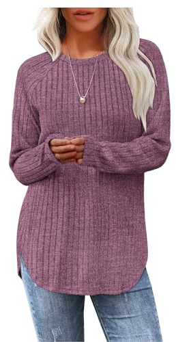Aokosor Womens Tops Ladies Long Sleeve Shirts Sweatshirt Curved Hem Tunic Pullover Jumper Purple Size 22-24