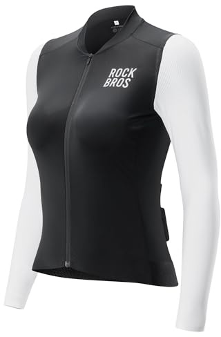ROCKBROS Radtrikot Damen Langarm Fahrradtrikot Sommer Fahrrad Jacke Radsporttrikot Rennrad Trikot mit 3 Rückentaschen MTB Fahrradkleidung Atmungsaktiv