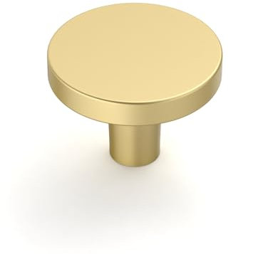 Amerdeco 10 Pack 1.3 (32mm) Brushed Gold Cabinet Knobs Modern Drawer Knobs for Kitchen, Dresser, and Bathroom Cabinets