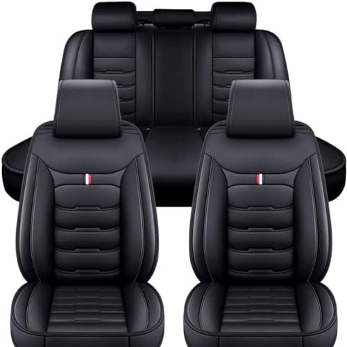 HanYT Leder-Autositzbezüge für FIAT Punto (2006-2010), 5 Sitze Atmungsaktives Leder Bequemer Sitzbezug Set Innenzubehör,B/Black Style