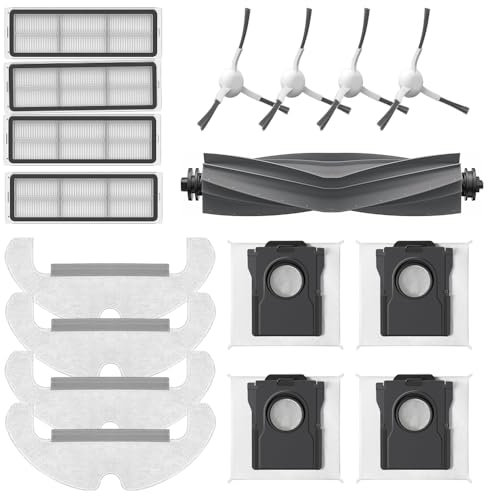 Geoviizon Zubehörset für dreame D10 Plus Gen 2 Saugroboter,1 Hauptbürste 4 Staubbeutel 4 Wischtücher 4 Seitenbürsten 4 Filter