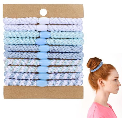 10 Stück Haargummi Mädchen, Haargummis Damen aus Naturkautschuk in Blau/Weiß/Mintgrün, Elastische Sanfte Haarbänder als Schmuckaccessoire Wünschenswert für Zöpfe Pferdeschwanz Sport & Alltag