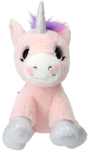 Depesche 12278 Ylvi - Kuscheltier Einhorn in Rosa, mit Regenbogen Mähne, ca. 21 cm großes Plüschtier mit Glitzer und Silber-Akzenten