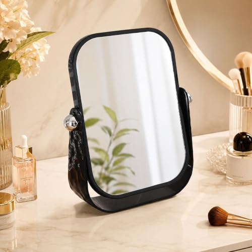 Hosoncovy Miroir grossissant double face sur pied (Noir) | Coiffeuse rectangulaire rotative à 360 degrés avec support pour la maison, la chambre à coucher, la salle de bain