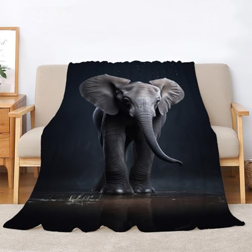 Kuscheldecke Flauschig Schwarz Decke für Bett und Sofa, Elefant Pflanzen Extra Weich Warme Mikrofaser Wohndecke Fleecedecke als Sofadecke Couchdecke 200x200