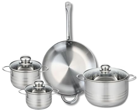 ELO 9874350 Kochgeschirr-Set, 4-teilig, 1 Bratpfanne 32 cm und 3 Kochtöpfe 14, 16 und 24 cm Elo Profi, Edelstahl, Induktion