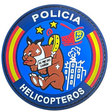 Parche de Rubber Policia Nacional Helicopteros, parche de 9 Cm, Al Pie Del Cañon, parche con enganche para mochila táctica y cazadora
