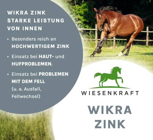 Wiesenkraft Wikra Zink – 10kg – Natürliches Zusatzfutter für Pferde, mit Tierärzten entwickelt, getreidefrei & ohne Melasse, bei Zinkmangel, Ekzemen & Hufproblemen, stärkt Haut, Fell & Immunsystem