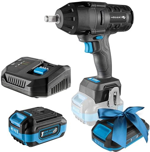 Högert Technik Akkumulator Brushless Schlagschrauber-Set 18V, 600 Nm Drehmoment, 4,0 Ah Akku, 4A Ladegerät, Koffer, Bürstenloser Motor, LED-Beleuchtung, Für Werkstätten + PROMO 2,0 Ah Akku