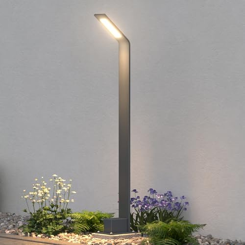 doporro Wegeleuchten Außen Stromanschluss 80cm Gartenleuchte IP65 6W | Gartenlampen für Draußen Strom, 3000K Warmweiß Pollerleuchte Standleuchte Außen, 128x98x808mm, Sandgrau dunkel, Pfadfinder