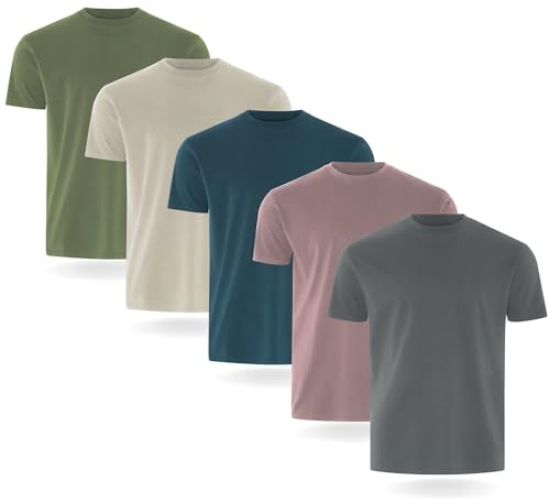 FM London Pack de 3/5 Camisetas Ricas en Algodón para Hombre, Entalladas