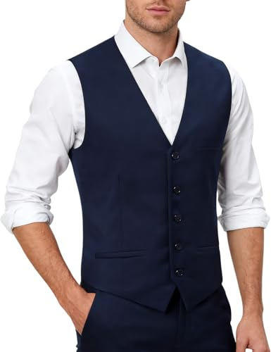 mintgreen Gilet Costume Homme Robe Formelle à Poitrine Unique Slim Fit Couleur Solide Gilet de Mariage, Bleu Marine, M