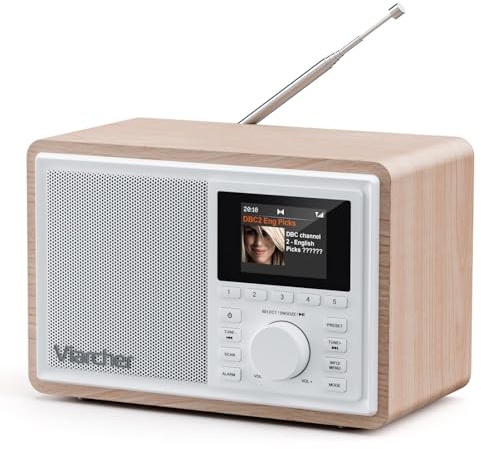 DAB/DAB+ & FM Digital Radio, Mains Powered DAB Radios with Bluetooth, Dual Alarms,Sleep Timer, 60 Presets, AUX IN, Headphone Jack, 2.4''Color Display Kitchen Radio Perfect for Home, White/Oak