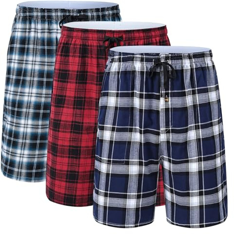 Huayuzh Mens Pyjama Bottoms Shorts Cotton Lounge PJ Plaid Pants with Pockets Button Fly Home Nightwear Gym Casual