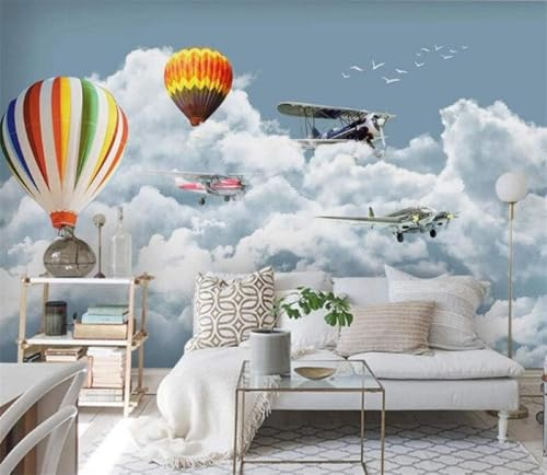 Dreidimensional Heißluftballons Weiße Wolken Flugzeuge Vögel 3D Tapeten Tapete Luxus Home Esszimmer Fototapete Effekt Wohnzimmer Schlafzimmer Kinderzimmer-430cm×300cm