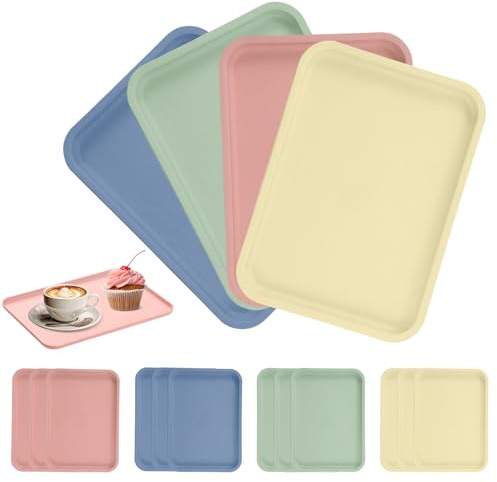 12 Stück Serviertablett Kunststoff, Rechteckig Küchentablett Bunt Kleines Tablett Wiederverwendbar Serviertabletts für Esszimmer Küche Café Wohnzimmer (24.6 * 17.6cm)