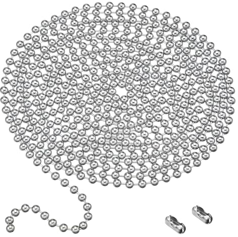 Mornavith 2 Meter Roller Blind Chain, 4.5mm Silver Beaded Pull Chain, Includes 2 Connectors, Durable Window Blinds Accessories