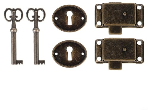 Qualoramall 6pcs Antique Vintage Style Red Bronze Cabinet Door Locks with Keys and Decorative Covers, Iron Replacement Hardware for Wooden Jewelry Boxes, Wine Cases, Cupboa