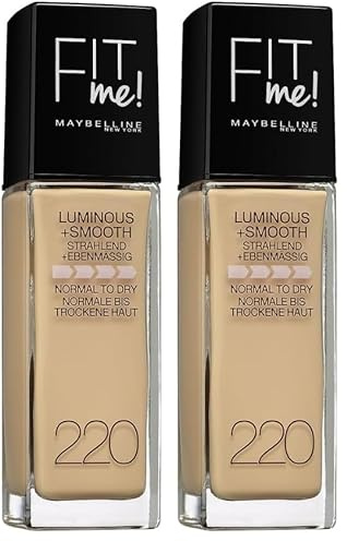 Maybelline New York Make Up, Fit Me! Foundation mit LSF18, Für makellose Haut, Alle Hauttypen, Nr. 220 Natural Beige, 30 ml (Packung mit 2)