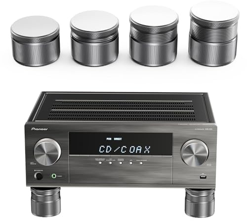 Blissfuhue Height Adjustable Speaker Feet, Leveling Feet, 4 Pack Gray | 0.9-1.5 Inch Adjustable, 500 lbs Load Capacity, Metal Non-Slip Silicone Pads, Leveling Kit for Turntable, Speaker (Set of 4)