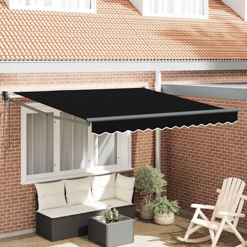 Ordellia Markise Schwarz 300 x 250 x 165 cm Polyester ausfahrbar mit UV-Schutz, Sonnenschutz und Regenschutz für Balkon Terrasse Garten, Gelenkarm Jalousie, Windschutz Sichtschutz