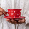 City to Cottage® - Kaffeebecher Teetasse 250 ml | Rot und Weiß | Polka Dots | Handgemacht | Keramik Geschirr | Cappuccino Tasse mit Untertasse