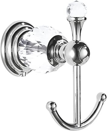 Wincase Chrome Crystal Towel Hook, Bath Robe Hook, Silver Bathroom Wall Hooks Double for Coats Wall Mounted Modern Style