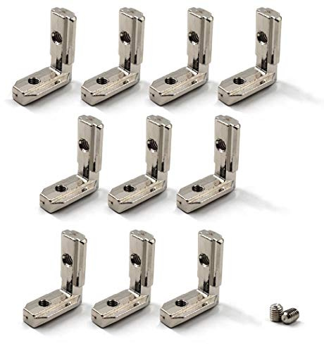 T Slot L-Shape Corner Connector with Screws L Joint Bracket for 30 Series European Standard Aluminum Profile-Nickel-Plated Zinc Alloy 10PCS