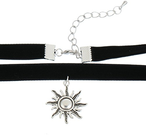 AB-Fashion 07 Choker Halskette Samt Schwarz mit Antiksilber Sonne