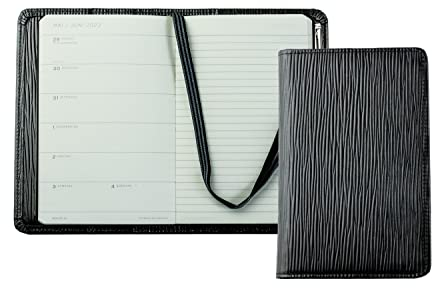 DELMON VARONE - Personalisierbarer Taschenkalender 2026 Manhattan Leder schwarz - Organizer Terminkalender (1 Woche 1 Seite) - Buch-Kalender Wochenübersicht - Notizbuch Kalenderbuch Planer