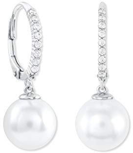 Amor Creolen 925 Sterling Silber Damen Ohrschmuck, mit Zirkonia synth., mit Muschelkernperle, 2,9 cm, Silber, Kommt in Schmuck Geschenk Box, 2023876