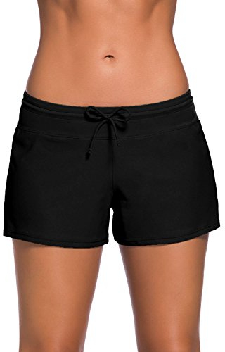 Yavero Badeshorts Damen - Badehose Damen - Schwimmshorts Frauen - UV Schutz Schwimmhose Kurze Locker Boardshorts für Strand Surf Beach, Schwarz 42-44=Etikettgr.L