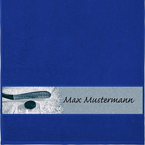 Personalisiertes Handtuch Mit Namen - Sport Motiv Eishockey - Viele Farben - Dusch-Handtuch - Royalblau - 50x100 cm - Persönliches Geschenk Mit Wunsch-Name