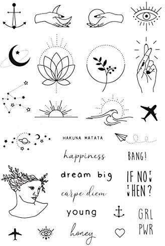 Temporäre Tattoos von Tatsy, Tattoo Set, Schlichte Motive für Frauen und Männer, Originales, einzigartiges Design, Modern, Hipster, Minimalistisch, Schrift, Anker, Herz, Hände, Wasserfeste Tattoos