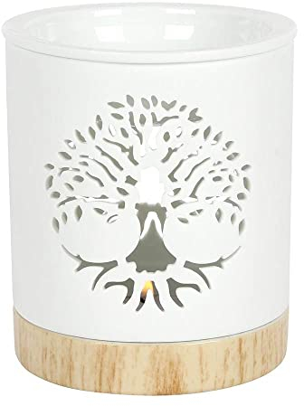 Brûleur d’huile/cire avec découpe en forme d’arbre de vie - Blanc